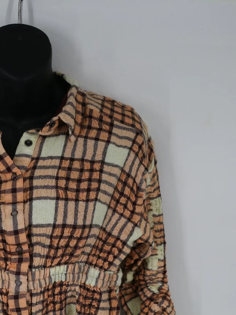 Free People We The Free Pacific Dawn Drawstring Plaid Shirt Orange Size Med Wool